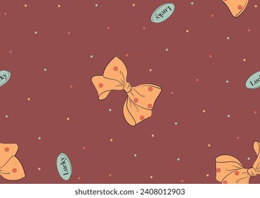 big ribbon seamless vector pattern, polka dot patterns for girl women and wrapping, red background