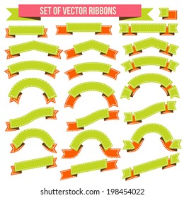 Big Ribbons Set, Isolated On White Background, Vector Illustration