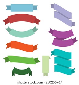 Big Ribbons Set, Isolated On White Background, Vector Illustration