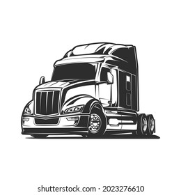 big rig modern truck vector illustration black and white