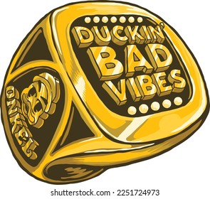 a big ring gold color with duck motif illustration