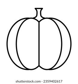 Big ripe pumpkin isolated on white. Seasonal harvesting. Healthy food pictogram symbol. Simple thin line black and white vector icon