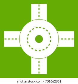 Big road junction icon white isolated on green background. Vector illustration