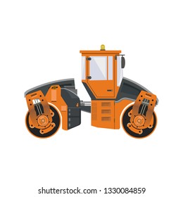 Big road roller. Heavy construction machine. Vector illustration isolated on white background