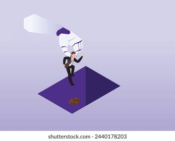 Big robot hand save businessman from a gap or a hole 3d isometric vector illustration