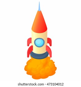 Big rocket icon in cartoon style isolated on white background. Aircraft symbol