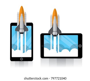 big rocket start up launch on smart phone