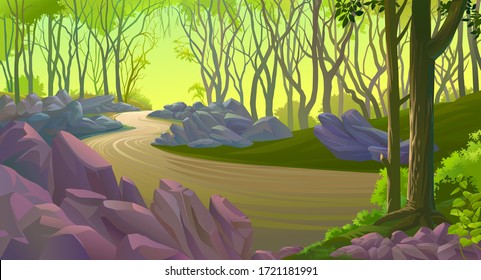 Big rocks along a path through the forest.