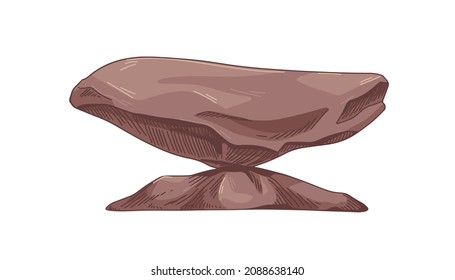 Big rocks formations. Heavy rough stones. Rocky solid boulders. Mountain rubbles drawing. Large ancient blocks. Realistic hand-drawn vector illustration of bowlder isolated on white background