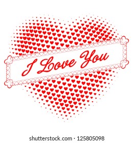 Big romantic rasterized heart within tiny hearts with ribbon. Ideal for Valentine's day or Wedding and Anniversary. High detailed vector.