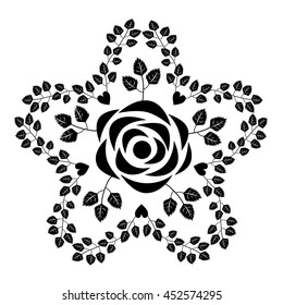 big rose in middle leaves frame