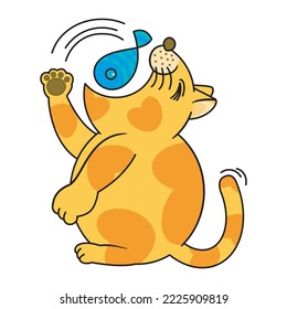big round cat eating fish