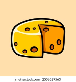 big round cheese isolated colored drawing line art style design illustration