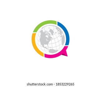 big round colorful segment of round circular chat bubble with an image of earth globe or letter O Q 