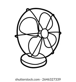 big round fan image facing right line art black and white