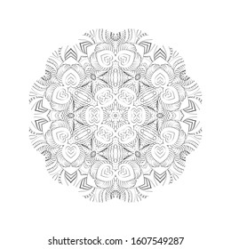 Big Round mandala isolated on white background. Design Coloring book page antistress. Vector illustration mandala for mehndi,tattoo, decor, henna, postcard, cover. Yoga template. 