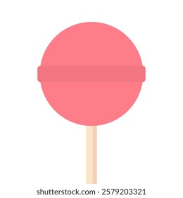 Big round pink candy on a stick. Large lollipop. Vector illustration on white background.