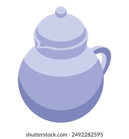 Big round teapot with lid standing on white background, preparing a hot drink