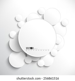 Big round white blank frame in the middle of overlapping circles with shadow eps10 vector background