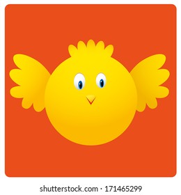 a big round yellow chicken in an orange background