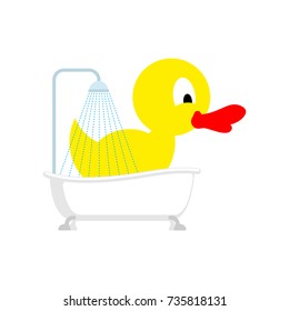Big rubber duck in bath. Vector illustration
