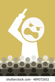 Big ruler / boss / chief is commanding and shouting on inferior people from position of superiority - authoritarianism, dominance, aggression and oppression