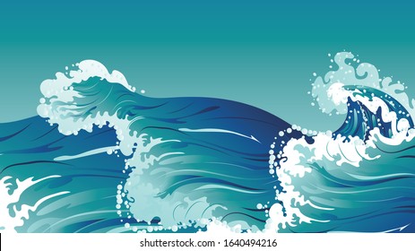 Big rushing sea or ocean waves design.