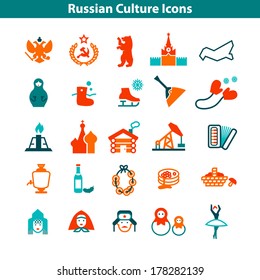 A Big Russian Culture Colorful Icon Set 