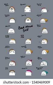Big sad mood set hand drawn vector illustration in cartoon comic style men in different emotions expressive