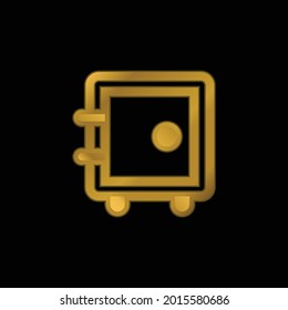 Big Safe Box gold plated metalic icon or logo vector