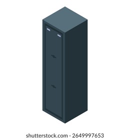 Big safe deposit box standing upright with two separate compartments in isometric view