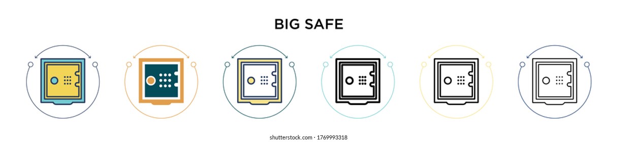 Gran icono seguro en el estilo relleno, delgado, contorno y trazo. Ilustración vectorial de dos iconos vectoriales coloreados y negros grandes y seguros se pueden utilizar para móviles, ui, web