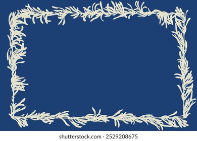 Grande Sagebrush planta silhueta plana design borda, simples Sage folhas vetor gráfico com espaço para cópia, azul índigo e bege, bom para cartão, pano de fundo, papel de parede, fundo