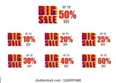 big sale up to 10% 20% 25% 30% 40% 50% 60% end of year special offer colorful tone vector illustration eps10