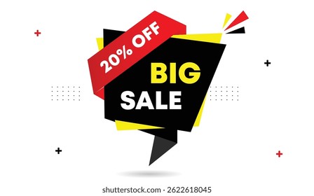 Big sale 20% off editable web banner template design vector illustration with black yellow red gradient shapes and light gray abstract background perfect for promotions and marketing campaigns