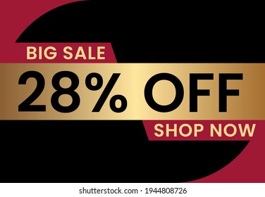 Big Sale 28% off shop now. 28 percent Discount sale modern banner vector illustration