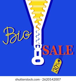 big sale, 30% discount, banner advertising great price on blue background
