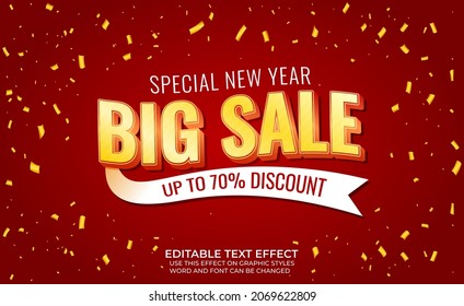 Big Sale 3D Text Effect, Editable Text For New Year Celebration.