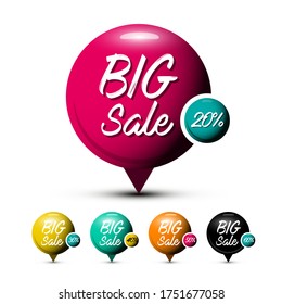 Big Sale 3d Vector Circle Labels Set Isolated on White Background