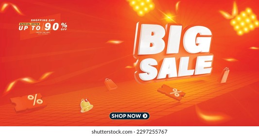 Big-Sale-3D-Vektorgrafiken und 3D-Elemente stehen für den Einsatz auf Online-Shopping-Websites oder in Social-Media-Werbung zur Verfügung.