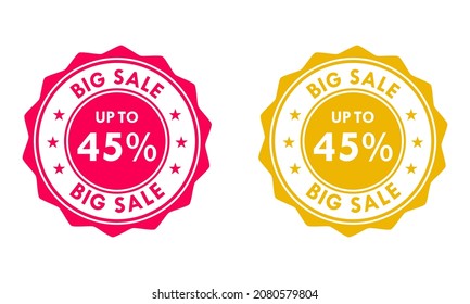 Big sale up to 45% off all sale styles in stores and online, Special offer sale 45 percent  number tag voucher vector illustration. 