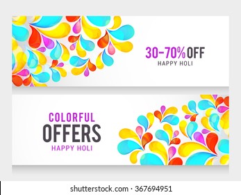 Big Sale with 50% discount and big offer with colorful floral website header or banner set for indian festival holi.