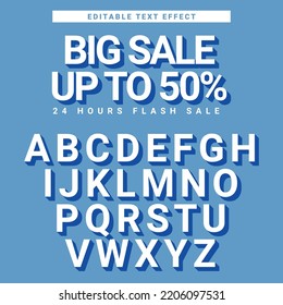 Big Sale Up to 50% Editable Text Effect Template. Alphabet Font Typography Design Set. Lettering Vector Illustration.