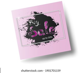 
Big sale up to 50% off. 3d banner template with silver frame and acrylic brush strokes. Perfect design for shop and sale banners.