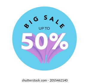 Big sale up to 50% off all sale styles in stores and online, Special offer sale 50 percent discount 3D number tag voucher vector illustration. season label summer sale coupon promo banner holiday