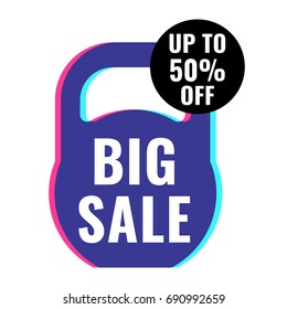 Big sale up to 50% off. Badge, icon, logo. Vector illustration on white background. Business concept.
