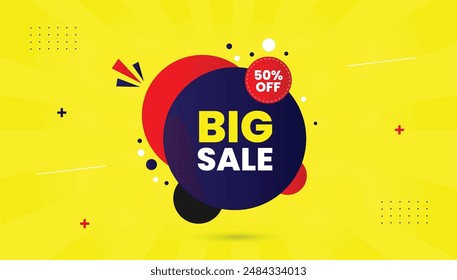 Big sale 50% off banner template design with yellow background perfect for eye catching promotions and discounts.