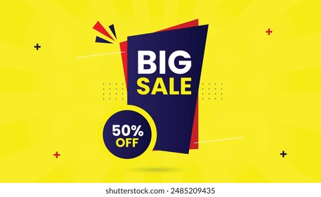 Big sale 50% off banner template design with yellow background for eye catching promotional graphics.