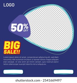 Big Sale 50% Off Discount social media design templates vector background.
