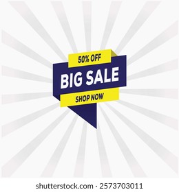 Big Sale Up to 50% Off Shop Now Banner Template with White Background, Light Yellow and Shiny Blue Shapes Eye-catching Vector Art for High-Converting Promotions sale, off, up, super, shop, 50%, 